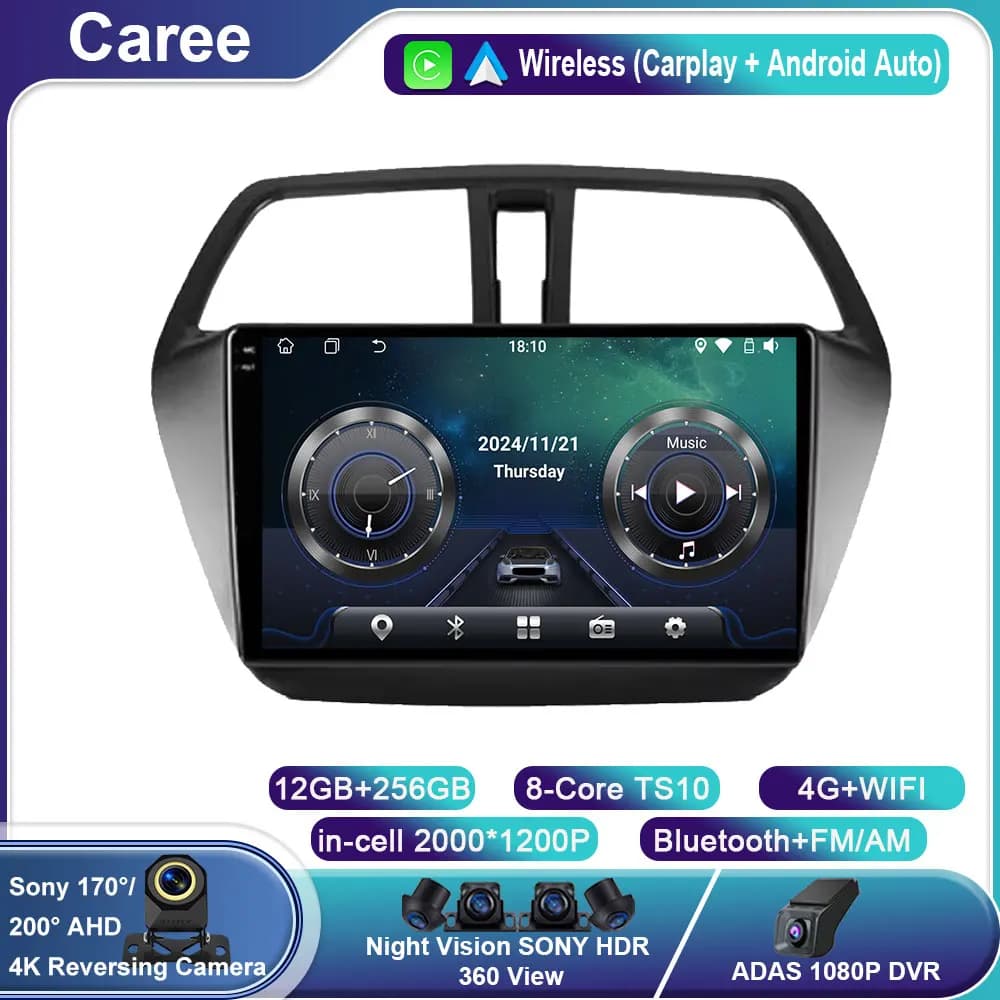 Autoradio Android 14 Lettore Video Multimediale Per Suzuki SX4 2 S-Cross 2012 -2016 Carplay Auto Stereo Navigazione GPS Schermo QLED