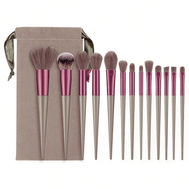 Set di 13 pennelli per il trucco, ombretto, fondotinta, pennello cosmetico per donna, ombretto, fard, borsa per strumenti di bellezza morbidi per il trucco