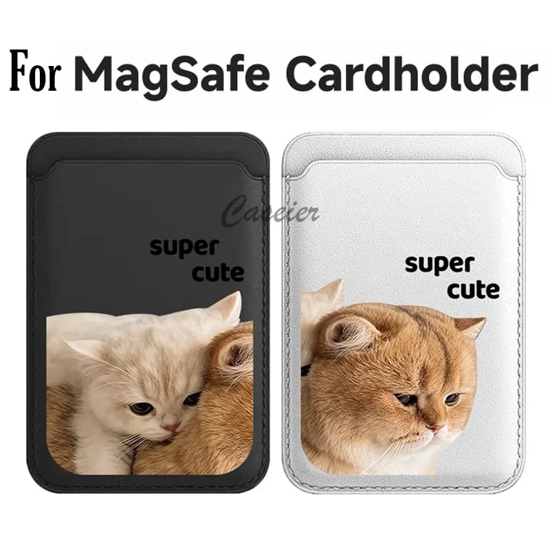 Super Cute Magnetic Card Holder with Motive Cat Cartoon for Couples, Compatible with iPhone 17 Pro Max and Samsung Galaxy S26, for MagSafe Wallet Case