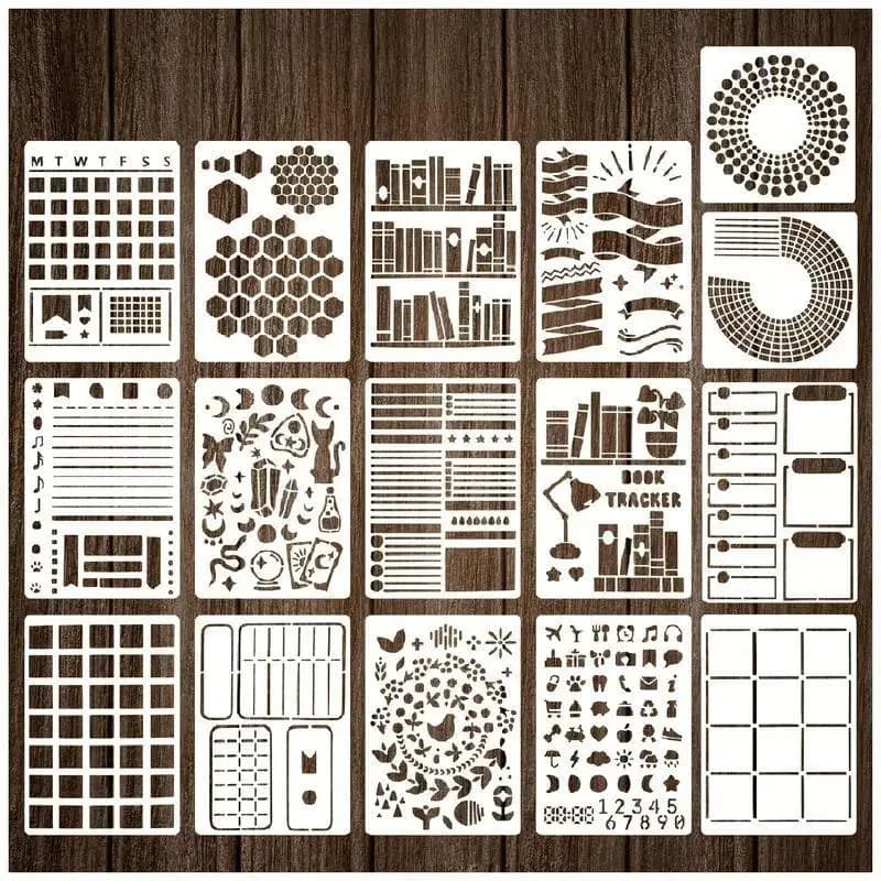 16Pcs Geometric Journal Stencil Template Drawing Planner Notebook DIY Craft Art Painting Stencil
