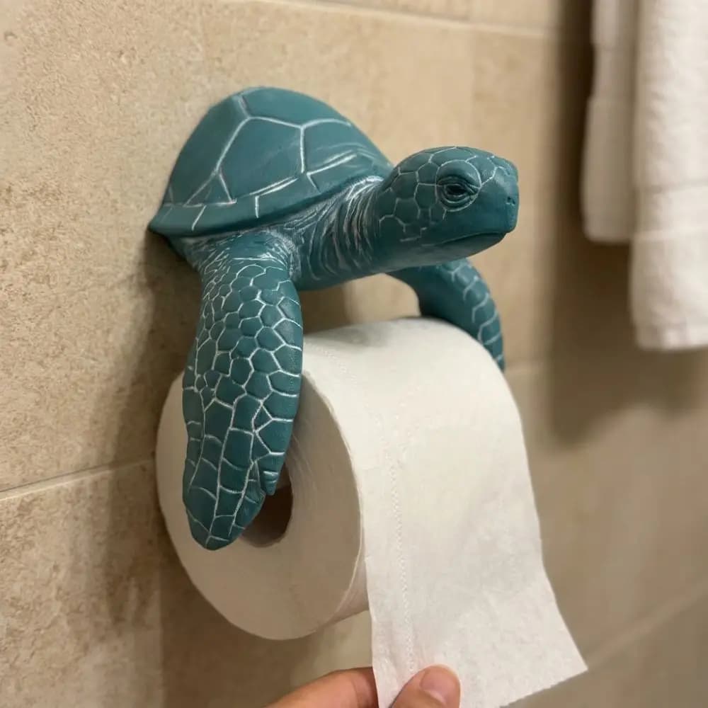 Shark Turtle Toilet Paper Holder 3D Printed Resin Toilet Tissue Rack Wall Mounted Coastal Style Paper Towel Stand Restaurant Bar
