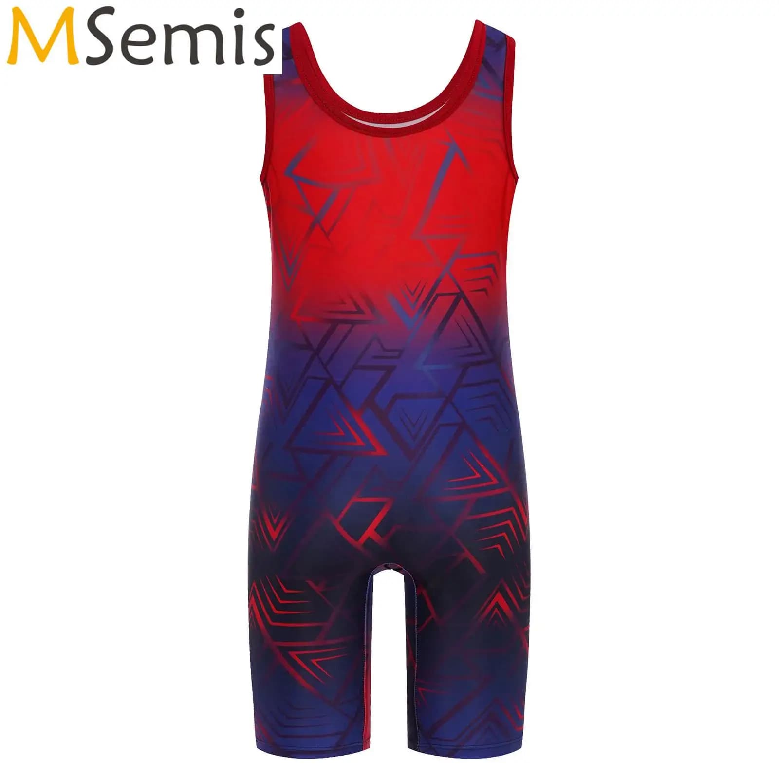 Costume da bagno per bambini, tuta stampata geometrica, costume da bagno, canotta da wrestling, costume da bagno, tuta sportiva, ciclismo, palestra, fitness