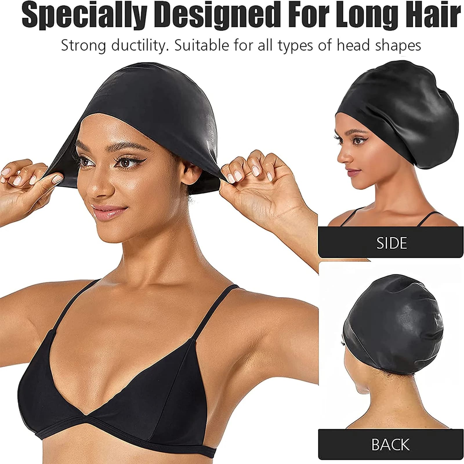 1 cappuccio da nuoto in silicone blu grande per donna adulta