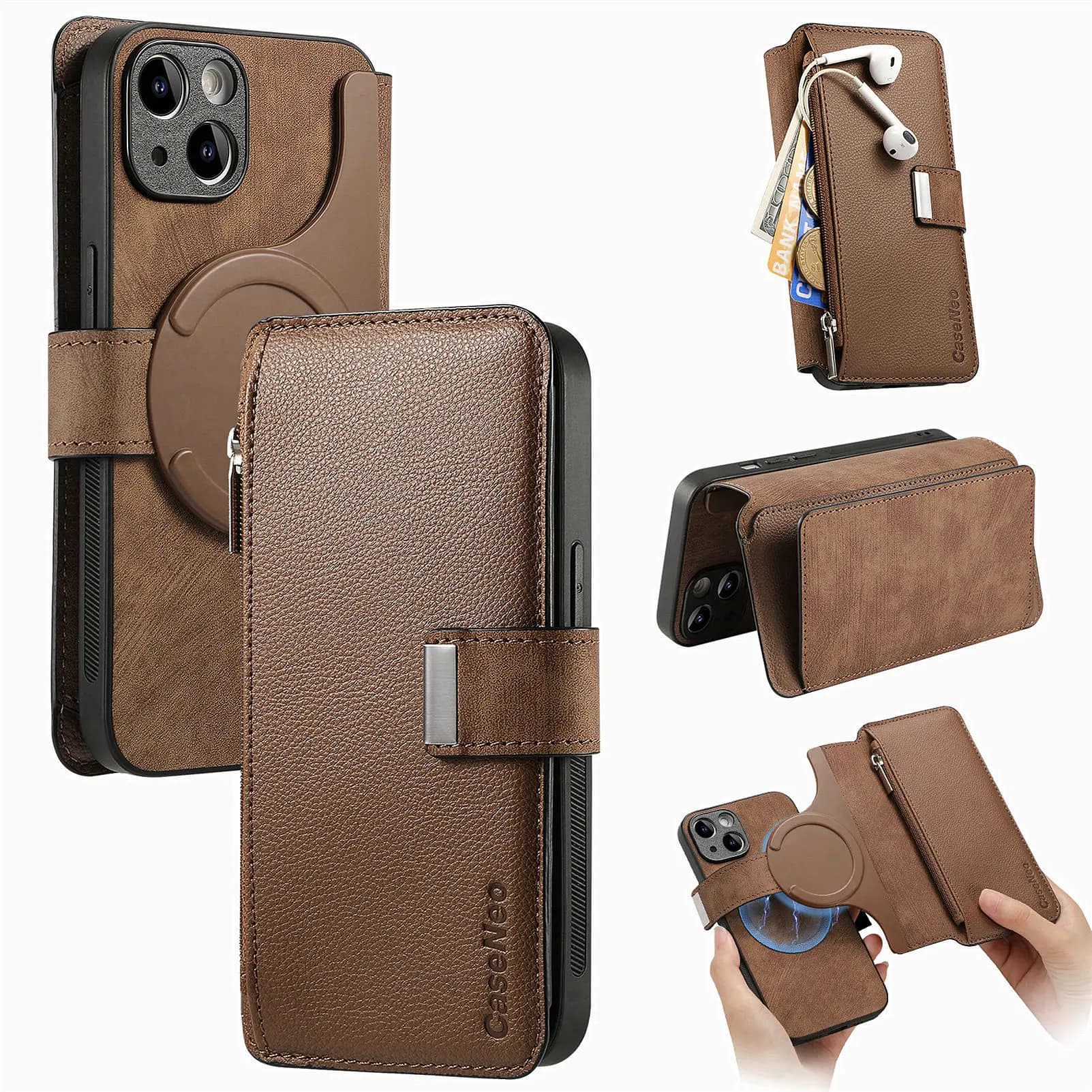 Con custodia a portafoglio Magsafe per Samsung Galaxy S25 S24 S23 S22 S21 S20 Ultra Plus FE Custodia rimovibile in pelle con cerniera Multi 6 carte
