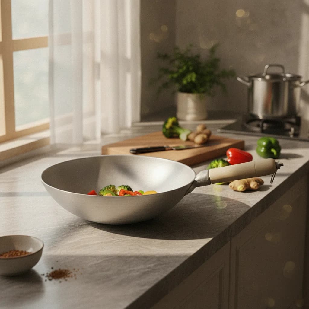 Wok Thickened Aluminum Wok Stir Fry Pan Round Bottom Cookware Fast-Heating for Home Cooks, Kitchen