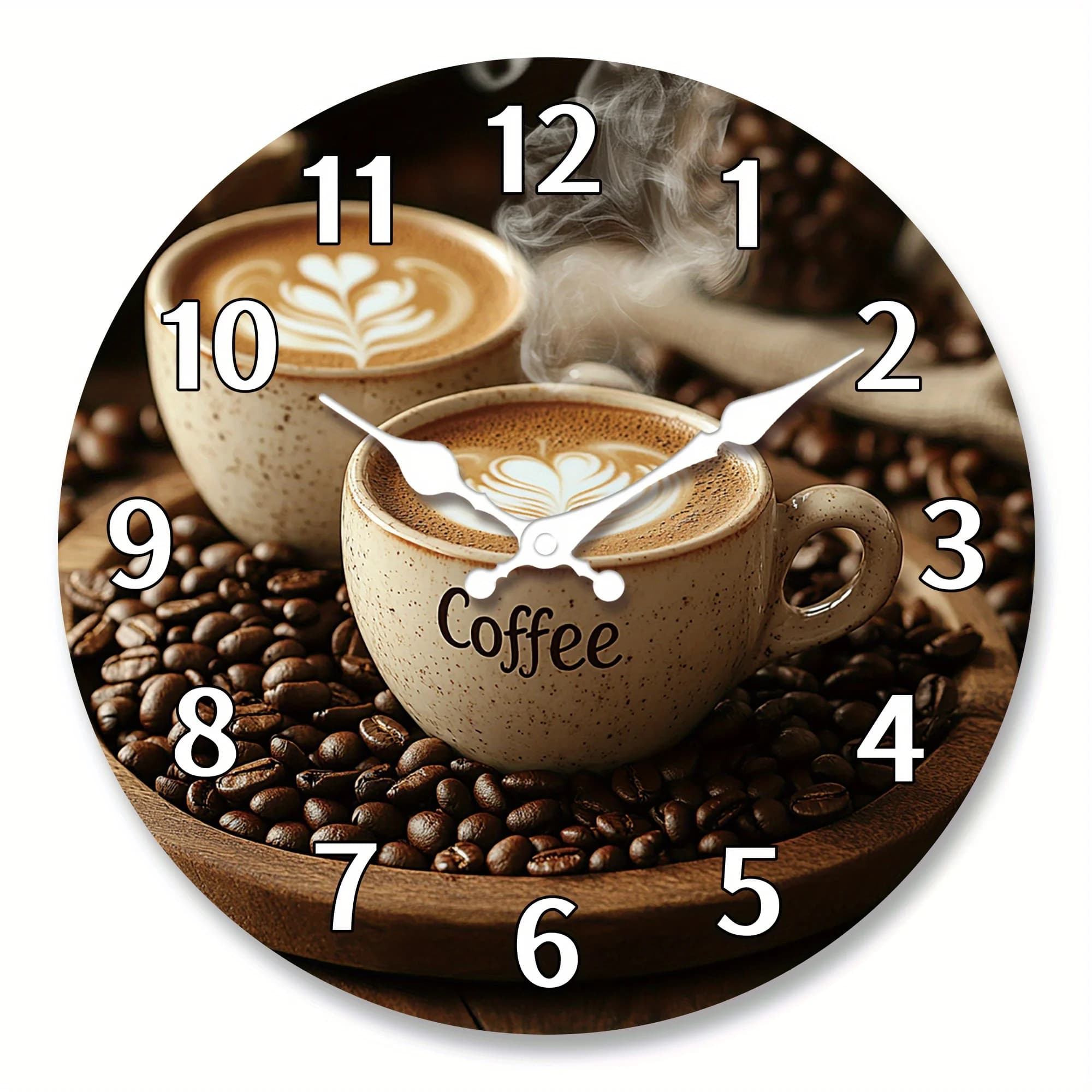 1pc Wall Clock - Cafe Decor - Artificial Wood/Plastic - Housewarming Gift for Coffee Enthusiasts (AA Batteries Not Included) - Decorative Coffee Bean Accent Clock, Home Decoration, Cozy Aesthetic, Highquality Finish, Kitchen Decorators