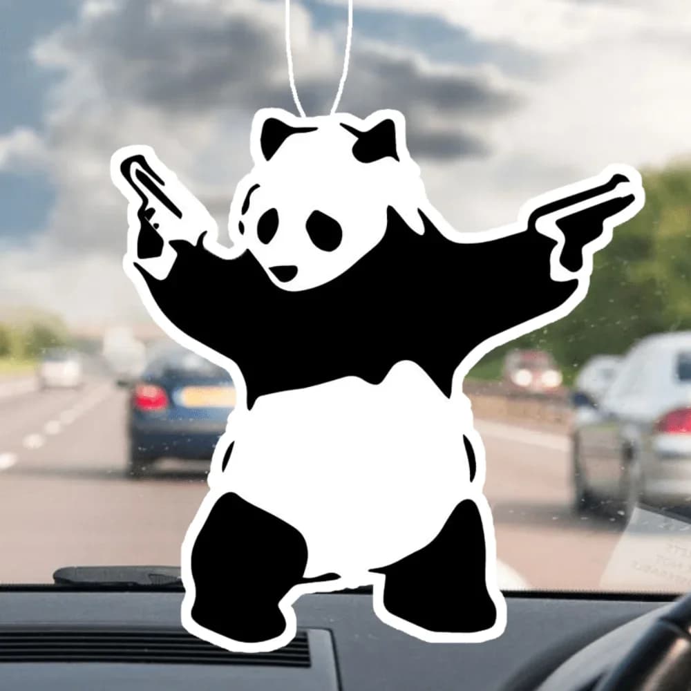 Dual-Wielding Panda Car Scent Hanger - Cool Meme Design, Universal Diffuser Compatible, Lasting Fragrance