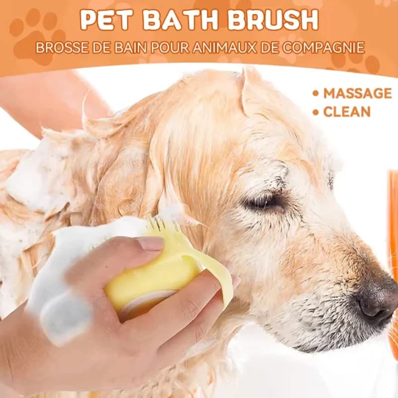Spazzola Massaggiante in Silicone per il Bagno degli Animali Domestici, Scrubber Morbido con Dispenser di Shampoo per Cani e Gatti
