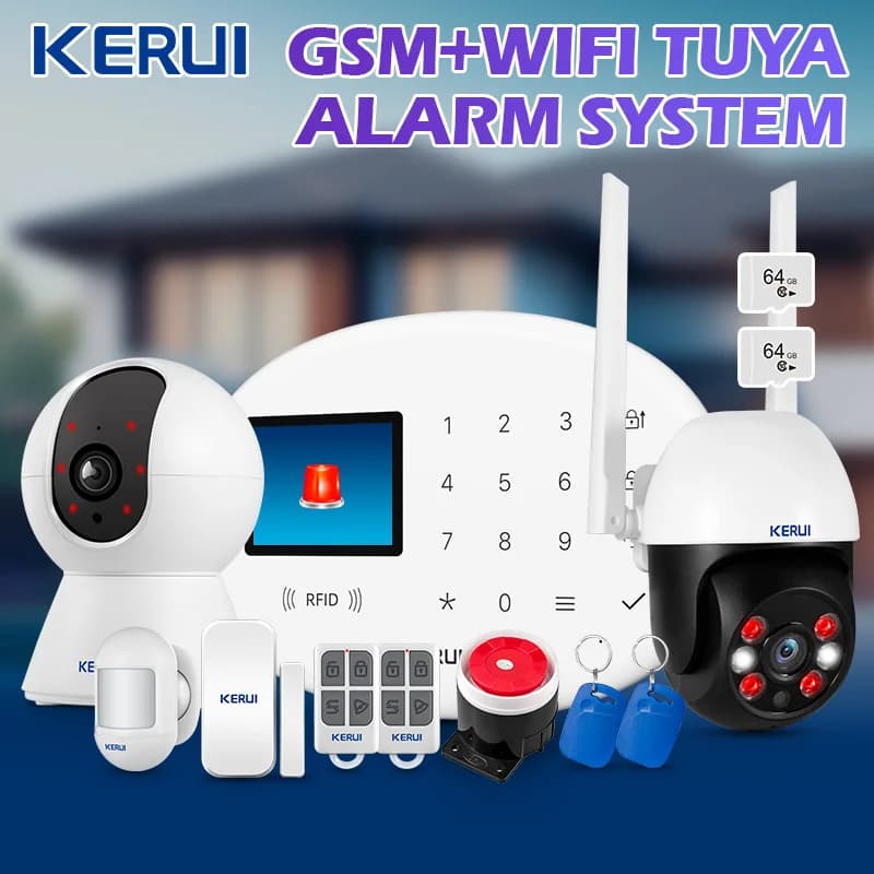 KERUI Tuya Kit allarme domestico wireless Smart Life WiFi GSM Sistema di allarme per la sicurezza domestica W202 con sirena sensore di movimento PIR 433 mhz
