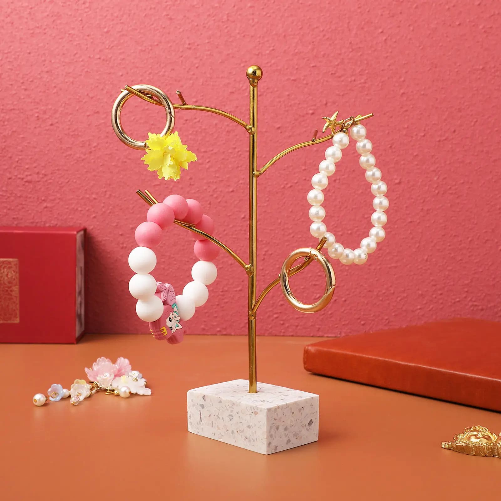 Espositore per Gioielli a Forma di Albero, Organizzatore Multifunzionale in Lega e Resina Premium per Orecchini, Collane e Bracciali