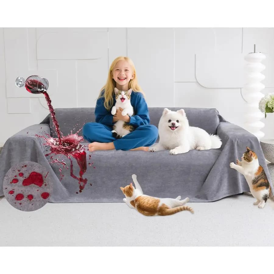 3 Cushion Sofa Covers, Grey, Cat Scratch Resistant, Suitable for Domestic Animals, Anti-slip, Reinforced Cover