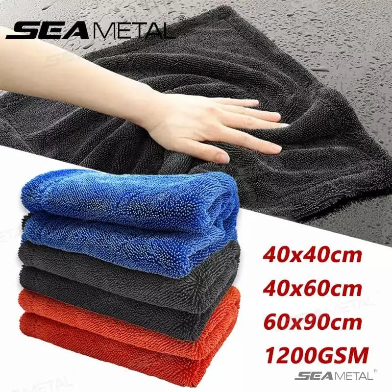SEAMETAL Asciugamano per lavaggio auto in microfibra di fascia alta 1200GSM Asciugamano per pulizia ad alto assorbimento d'acqua Multi dimensioni Panno per lavaggio su entrambi i lati