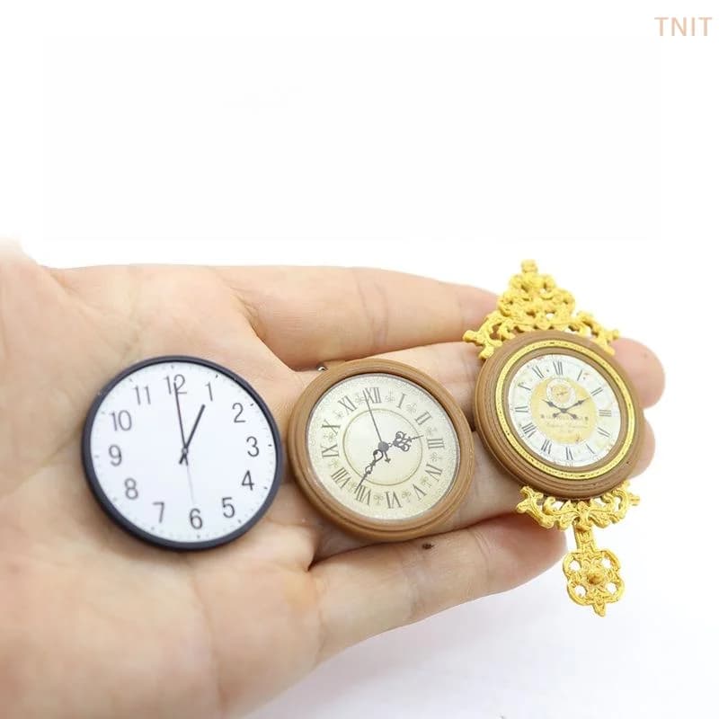 [J] 1Pcs Pretend Play Furniture Toy 1:12 Dollhouse Miniature Retro European Wall Clock Play Doll House Home Decor Accessories
