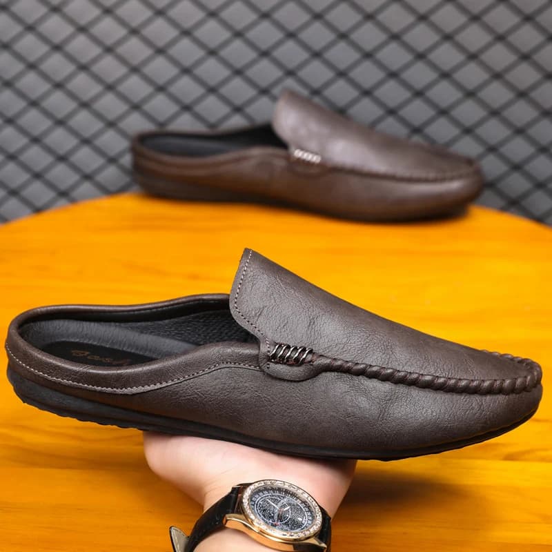 Hot Sale Men's Half Shoes Comfortable PU Leather Casual Shoes For Men Slippers Breathable Slip-on Shoes Lazy Shoes Man Loafers