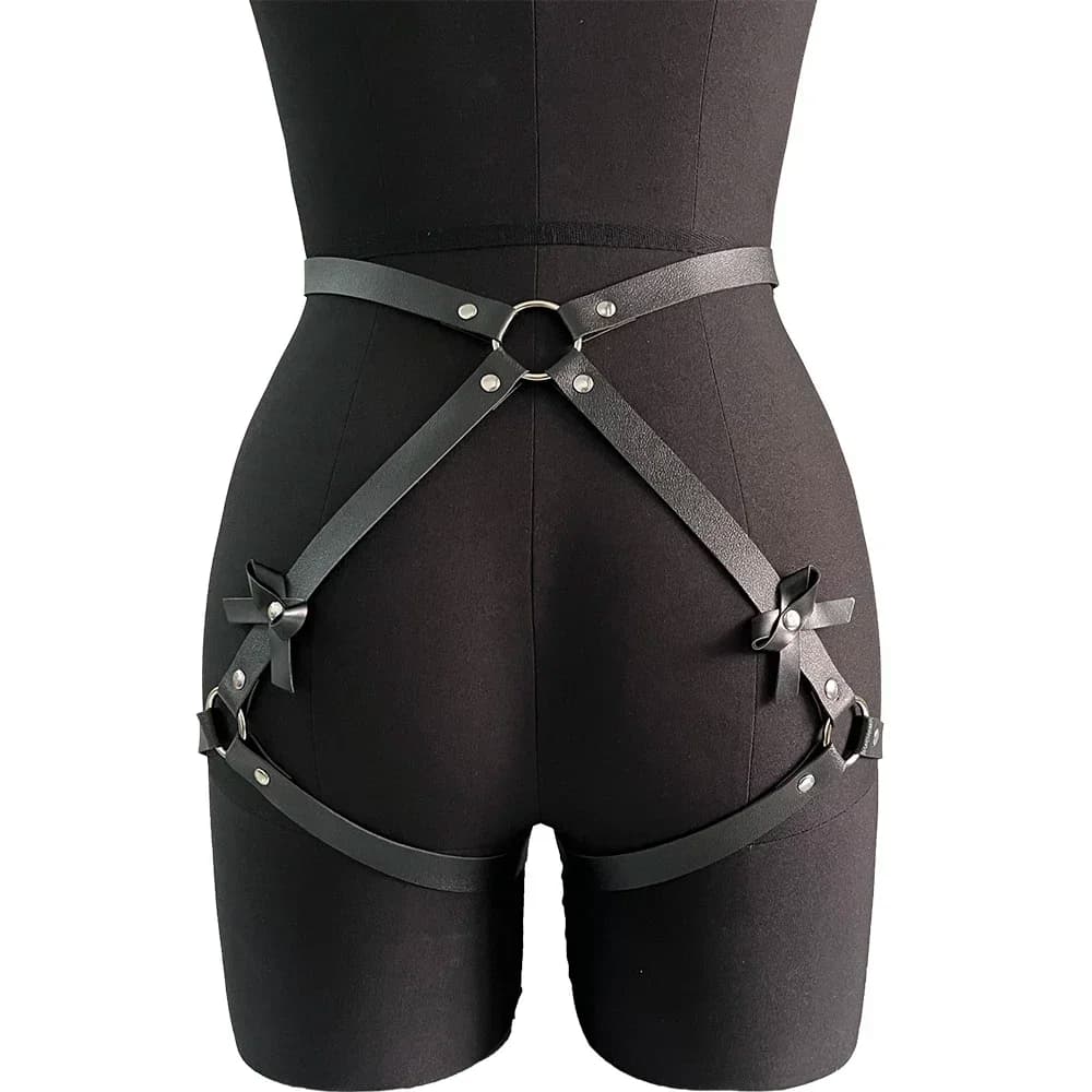 Reggicalze per imbracatura bondage sexy in pelle PU da donna con bretelle Cinghie per le gambe BDSM Fetish Imbracatura per gambe a gabbia stretta Lingerie