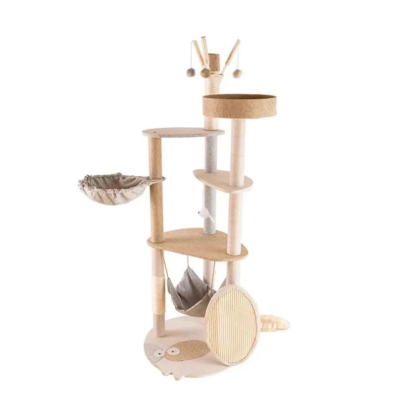 Grande Albero per Gatti in Legno Multistrato con Tiragraffi, Struttura per Arrampicata e Cuccia per Gatti