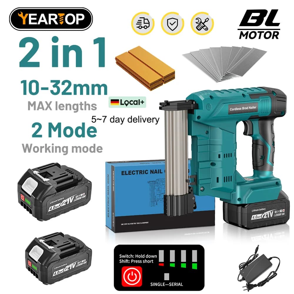 YEARTOP F10-F32 Pistole elettriche per unghie senza spazzole Cucitrice a batteria Chiodatrice Cordless Lavorazione del legno Chiodatura per Makita 18V Batteria Y