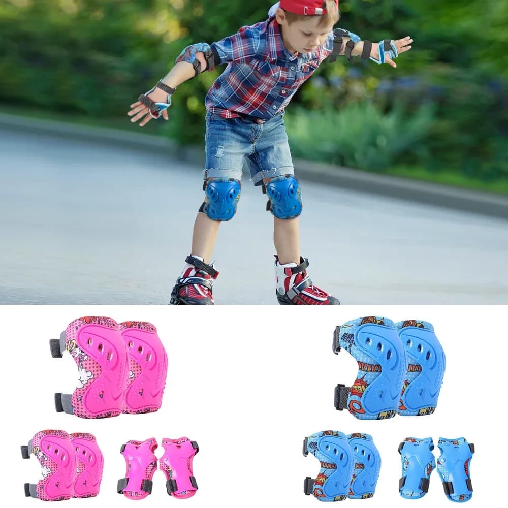 Set di ginocchiere e gomitiere per bambini da 6 pezzi con protezione per il polso Set di protezioni per bambini 3 in 1 per 3-12 anni per lo sci, il ciclismo