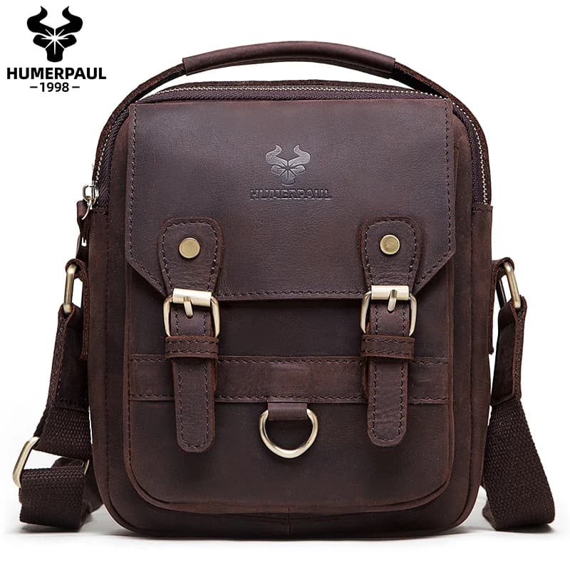LAREET Men's Genuine Leather Shoulder Bag Casual Crossbody Business Handbag Multifunctional Work Bag