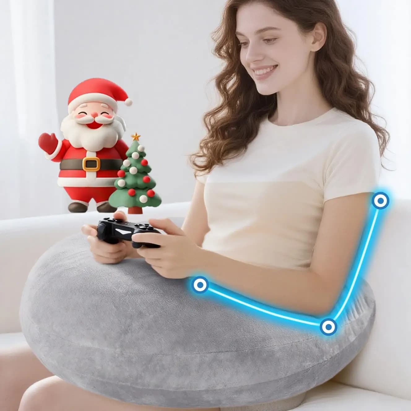 Cuscino Ergonomico a U per Gambe con Poggiagomiti per Gaming, Lettura e Lavoro - Riduce Dolore e Affaticamento ai Braccia