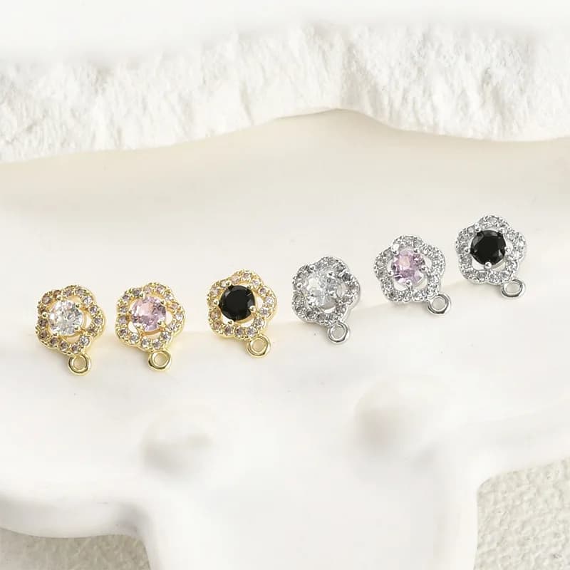 Orecchini Pendenti Fai-da-Te in Rame Placcato Oro 14k con Zirconi Incastonati a Forma di Fiore di Prugna, Materiale per Accessori Fatti a Mano