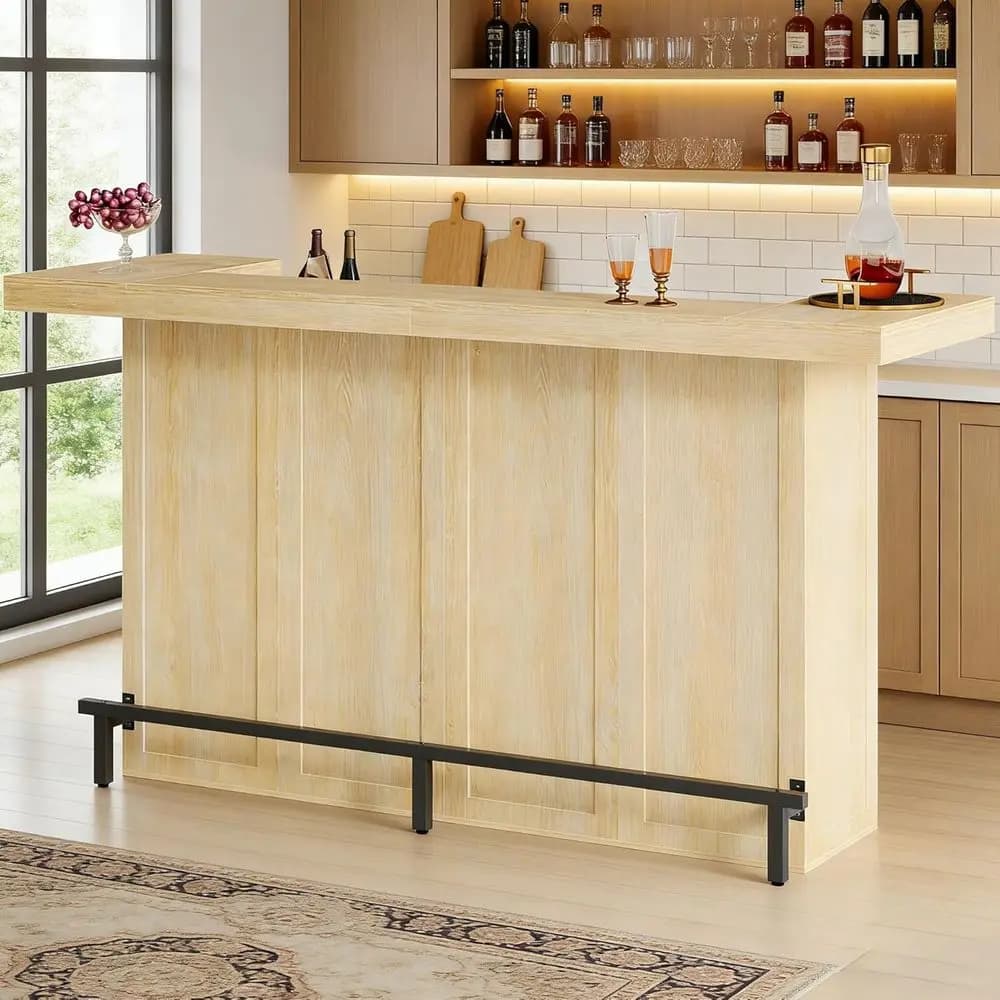 Tavolo da Bar Extra Large da 180 cm, con 4 Ripiani Portaoggetti, Portabicchieri e Portaoggetti per Scarpe, Tavolo da Cucina e da Pub 2-in-1, in Legno