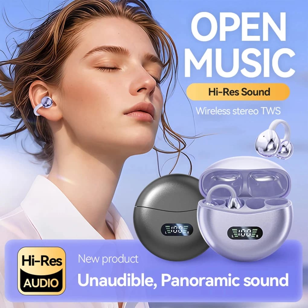 Auricolari Bluetooth 5.4 M79 Wireless Hifi con Clip per Orecchio, Display Digitale, Impermeabili, Cuffie Sportive con Microfono