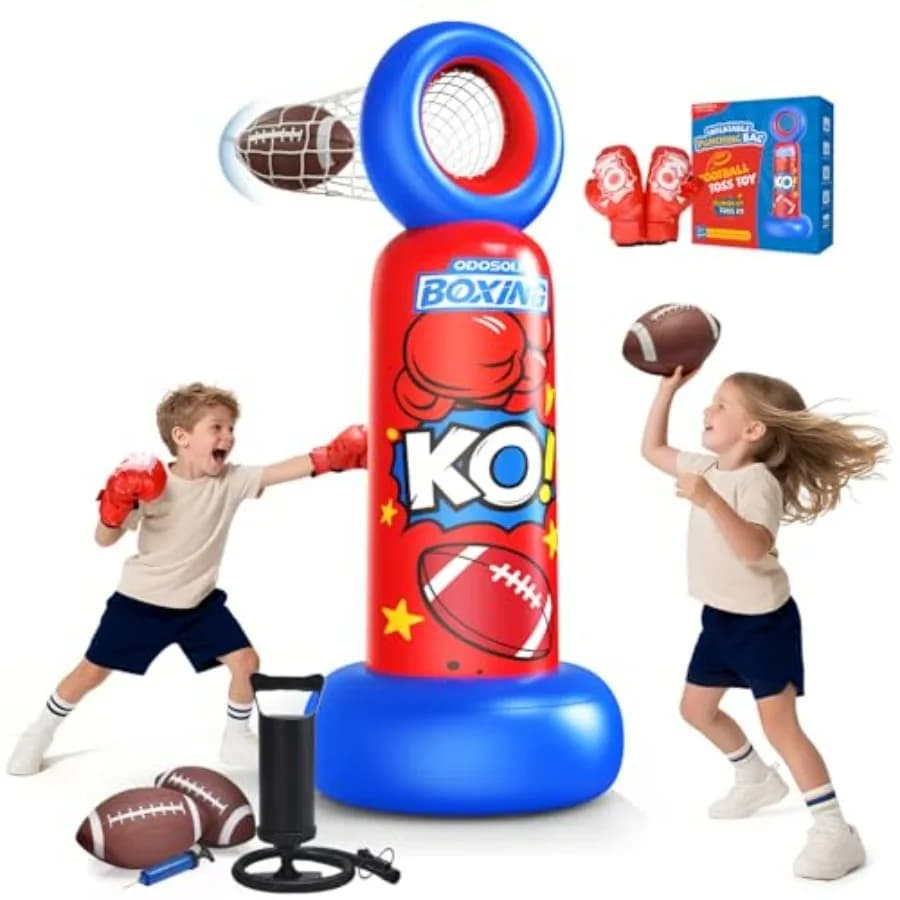Inflatable Boxing Bag 2-in-1 Self-supporting with Launch Game Soccer Ball 68.8'' - Karate and Taekwondo