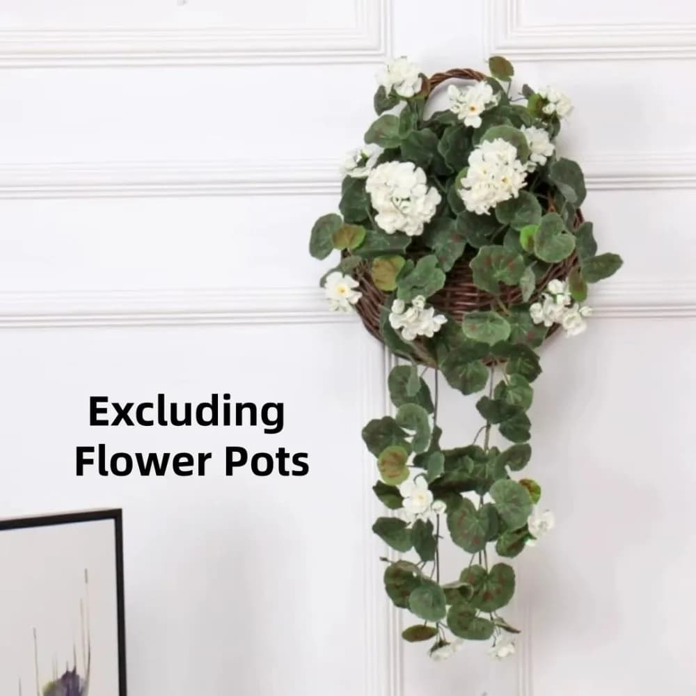 Beautiful Realistic Artificial Geraniums White Red Flower Home Farmhouse Fake Plants Wedding Decoration Hanging Trailing Plants