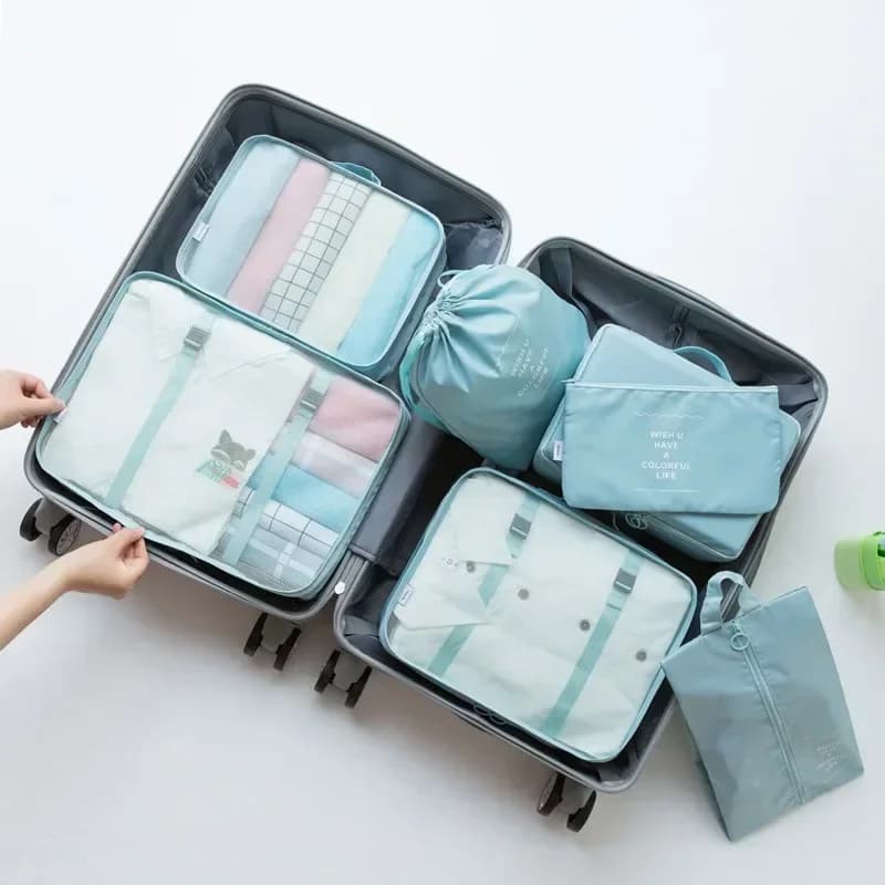 Set da 7 pezzi Borsa da viaggio Organizzatore Abbigliamento Bagagli Organizzatore da viaggio Coperta Scarpe Organizzatori Borsa Valigia Custodia Cubi da imballaggio