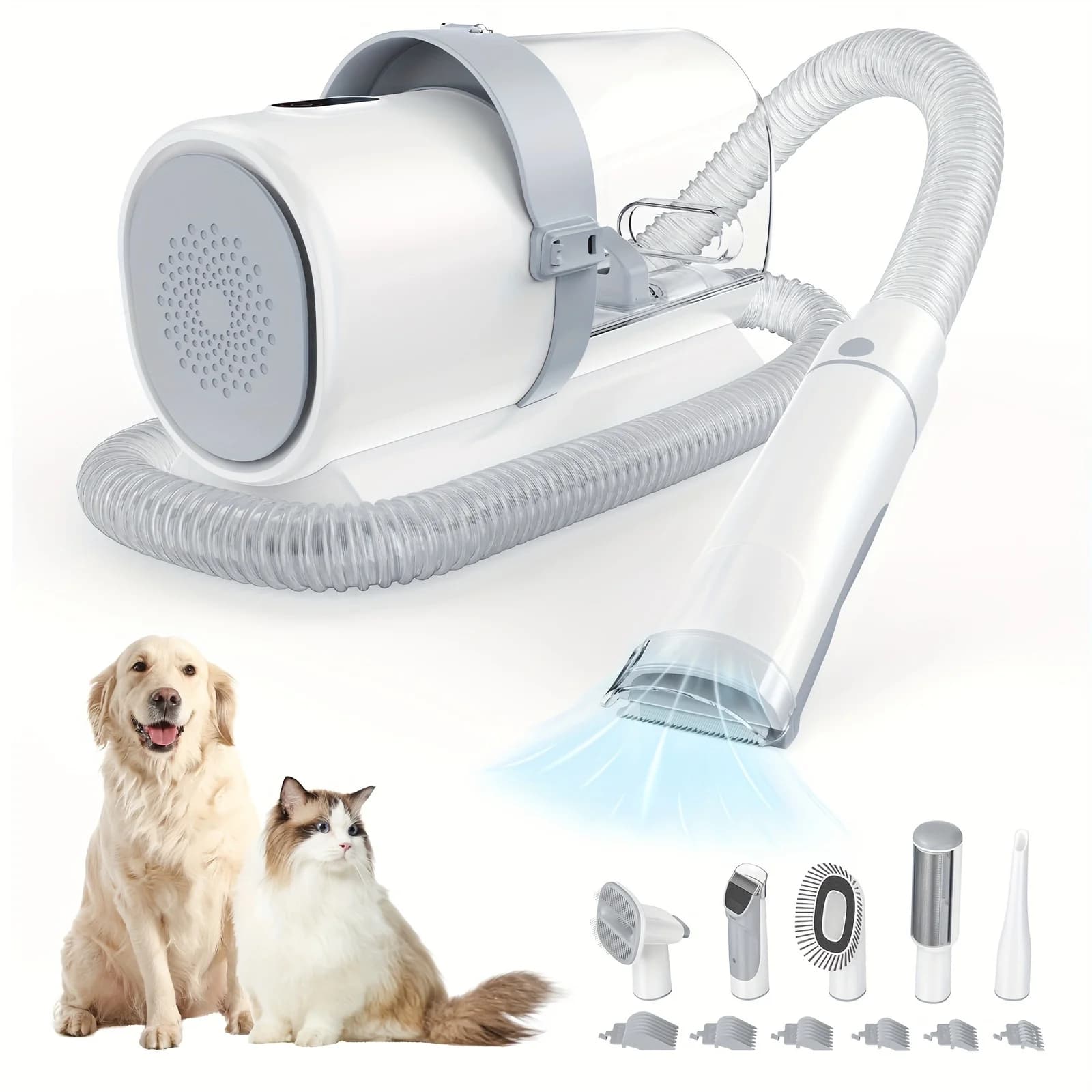 Pet Grooming Vacuum Kit 5 in 1, Vacuum Suction Strong Power 99% Pet Hair, Professional Clippers with 6 Guide Combs, Mulifunctional Grooming Tools for Dogs Cats and Other Animals JUYHGV