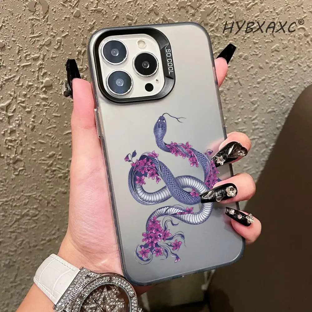 Cover Morbida Trasparente HD Viola con Motivo Serpente per iPhone 17 16 15 14 13 12 11 Pro Max XR 8 7 Plus 13 12 Mini XAXC