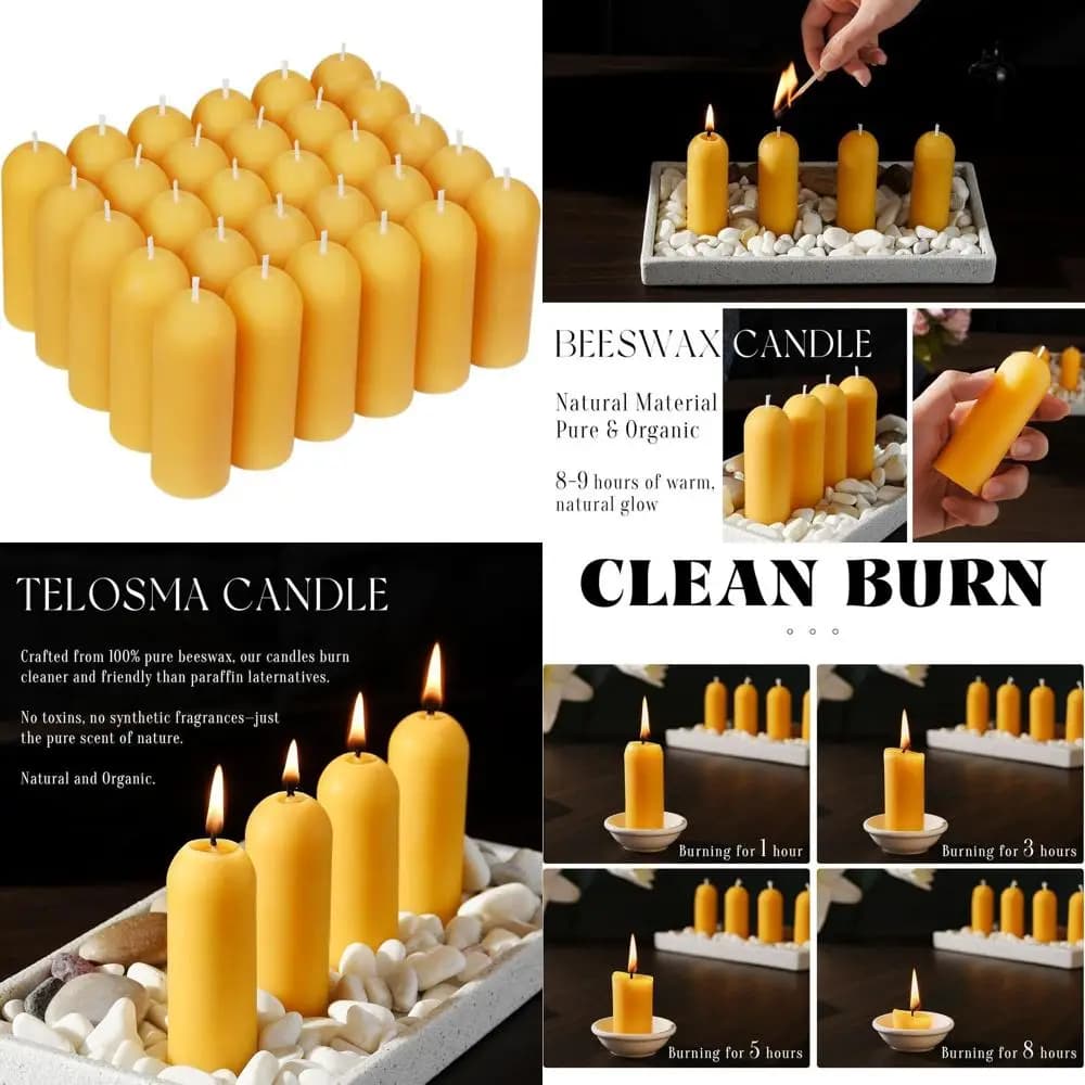 Natural thin pillar candles - Pack of 30, 1,3 cm in diameter, clean combustion, ideal for home, meditation, relaxation and emergencies (Premium)