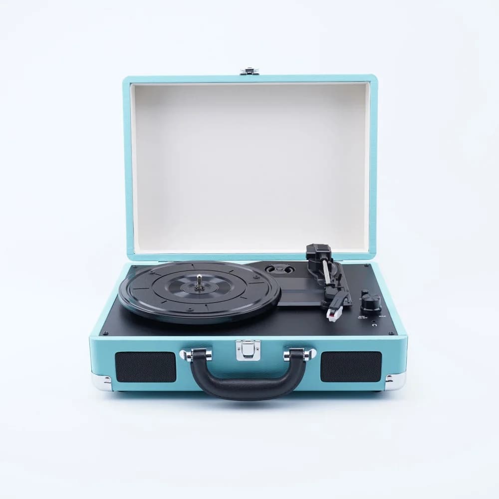 Giradischi Vintage con Altoparlante Bluetooth USB, Copertura in Legno e Pelle, Lettore Musicale Funzionante