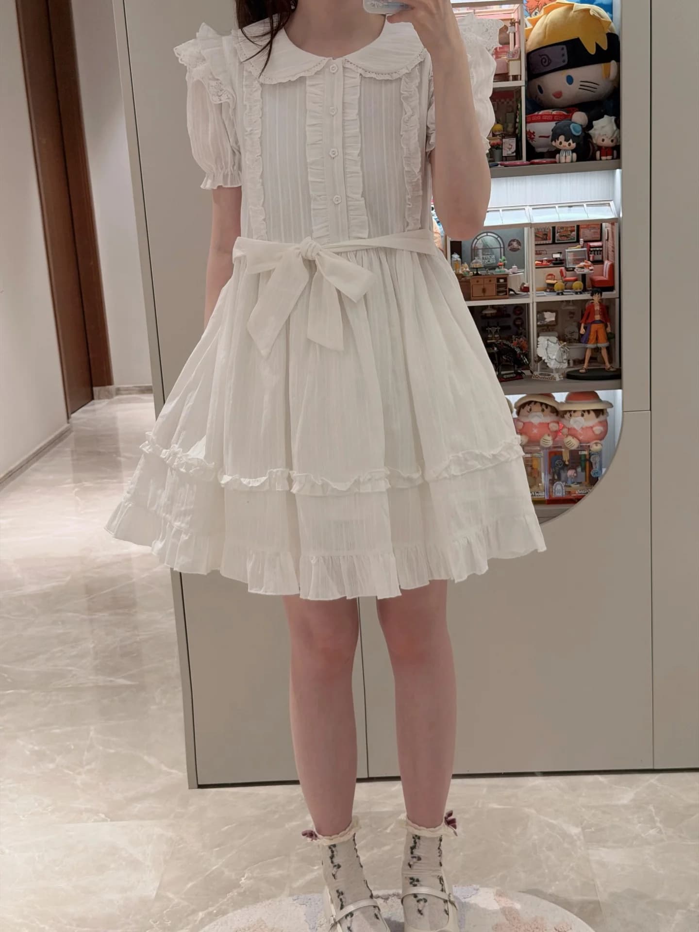 Mystery Rabbit Girl Sweetie Summer Short Sleeve Ruffle Sleeve Short Dress Cotton Doll Dress Floral Print Gingham Checkered