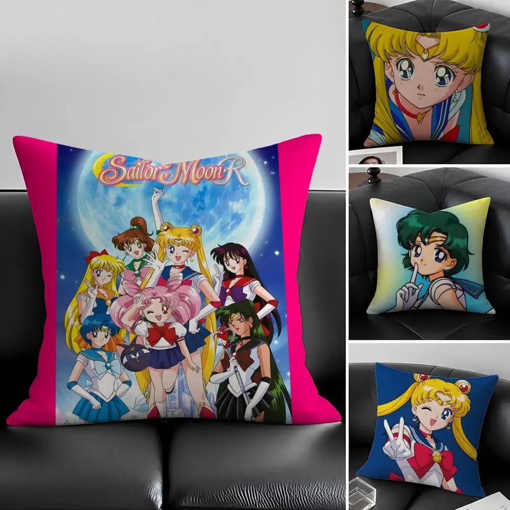 Anime Sailor Moon Cushion Cover Natural Linen Pillowcase Set, All-in-One Decor for Sofa, Bedroom & Chair