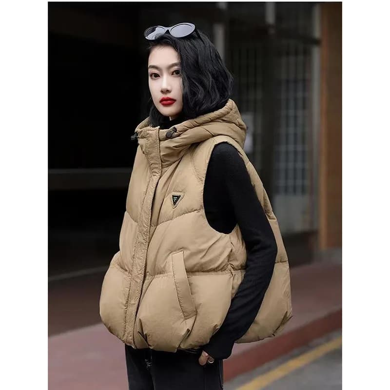 Moda donna coreana piumino gilet in cotone giacca cappotti donna con cappuccio invernale casual caldo corto senza maniche Parka gilet da donna