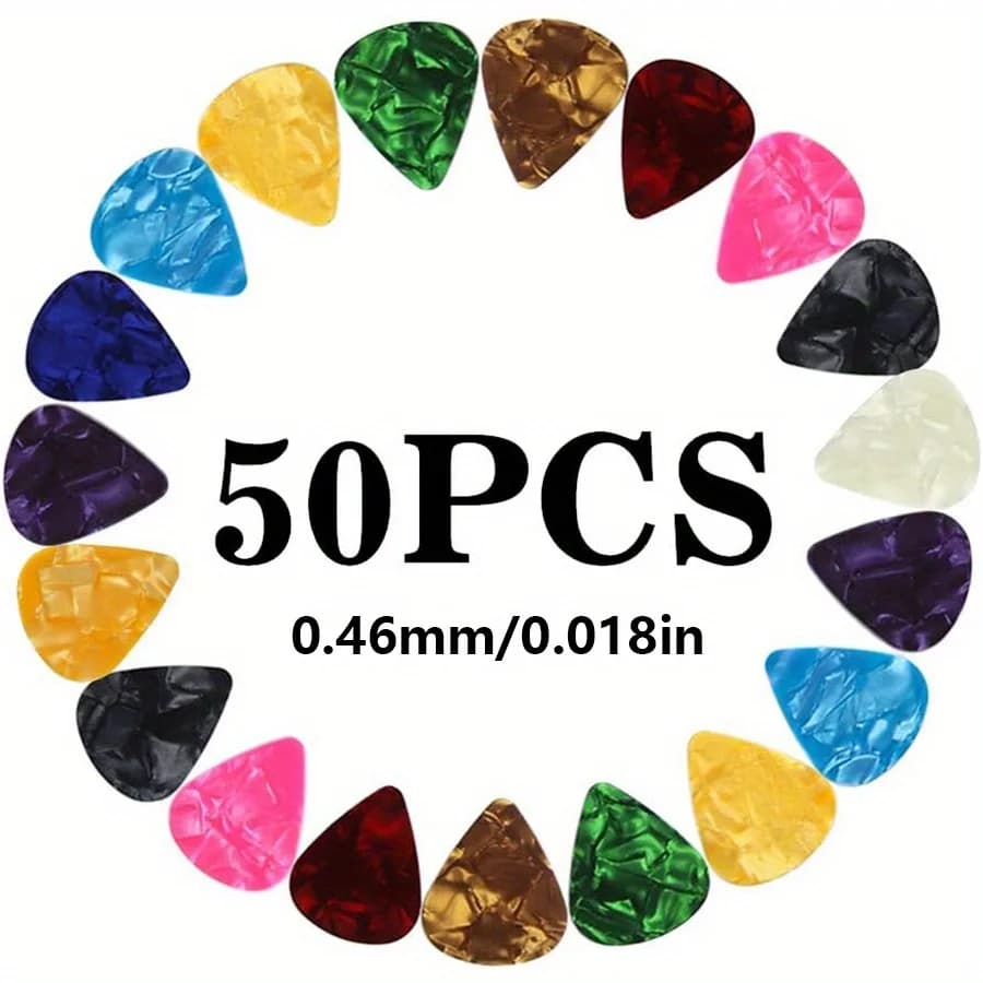 Plettri per chitarra Calibro morbido e leggero sottile Confezione di varietà di perle assortite in celluloide - 50 pezzi colorati misti - Plettri per regalo JXB