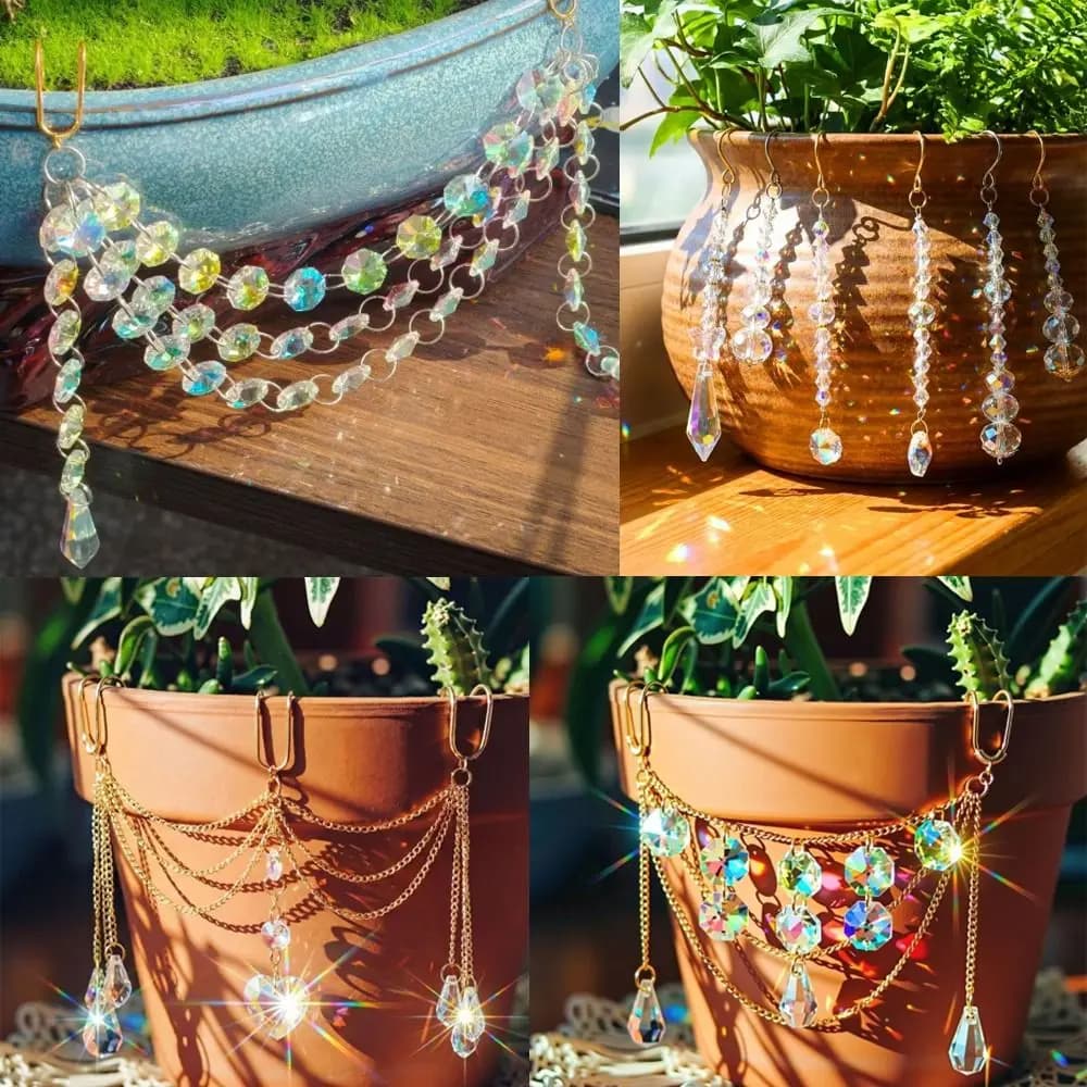 Handmade Crystal Suncatcher Creative Pot Accessory Hanging Drop Bead Window Decor Plant Decoration Rainbow Maker Garden Window
