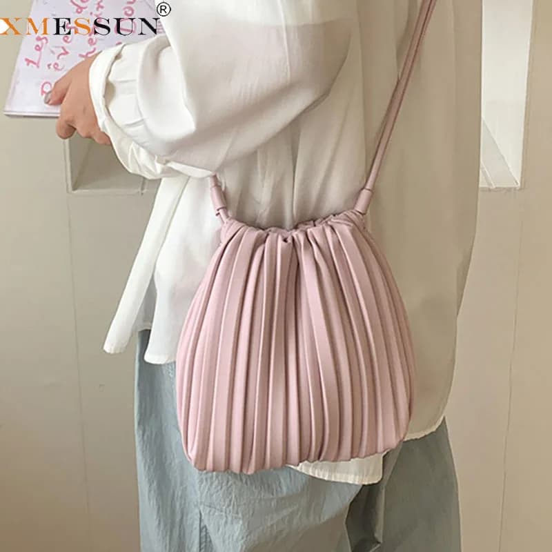 XMESSUN New Pleated Versatile Soft Leather Crossbody Bags for Women Fashion Luxury Phone Shoulder Small Square Bag Korean ins