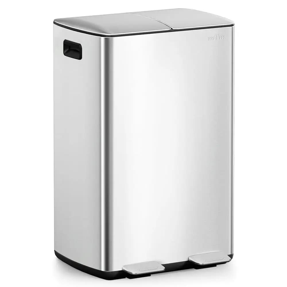 Cestino per Rifiuti mVm in Acciaio Inox 40/60L, Bidone della Spazzatura da Cucina con Coperchio a Chiusura Morbida per Riciclaggio e Smistamento Rifiuti