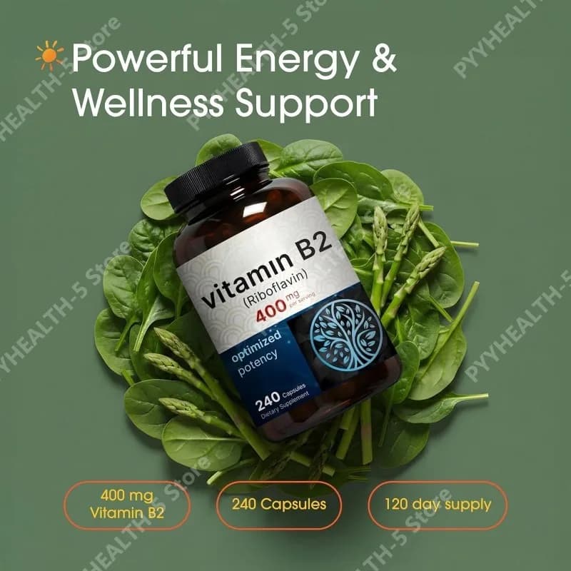 Vitamin B2 (Riboflavina) 400mg - 240 Capsules - Supplement for Energy, Cellular Health and Skin - Non-GMO and Without Glutine - Easily Absorbable