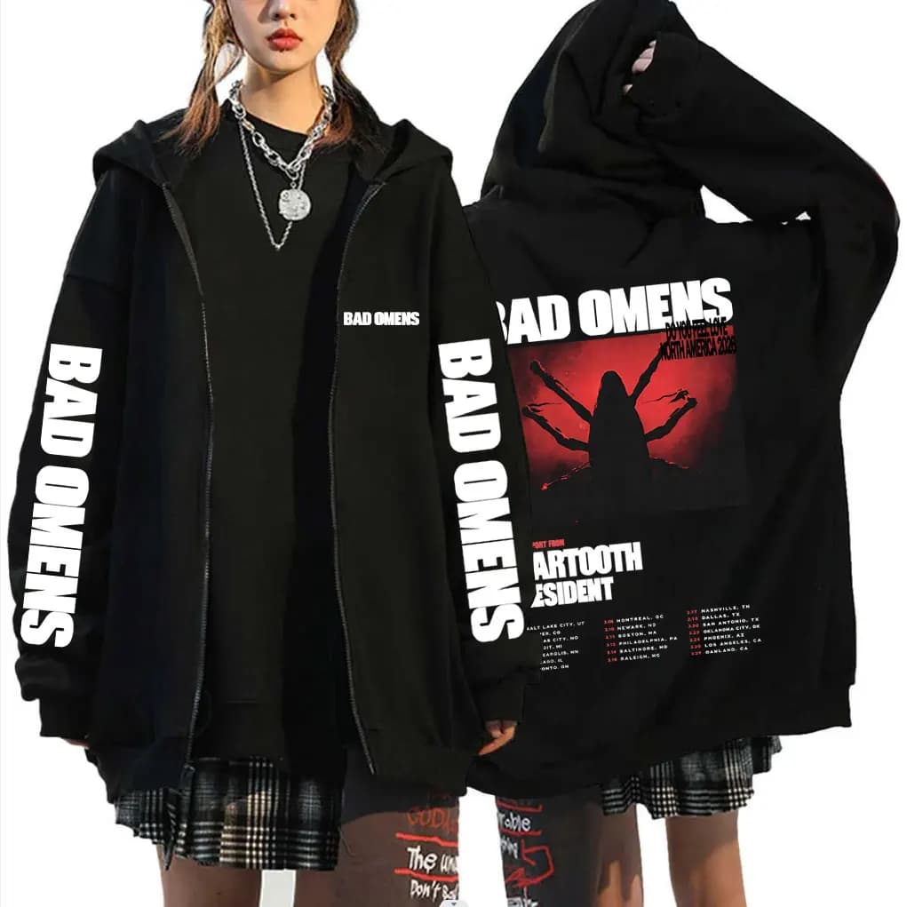 Rock Band Bad Omens Do You Feel Love Tour 2026 Zipper Hoodie Men Women Casual Oversized Zip Up Jacket Men's Vintage Streetwear