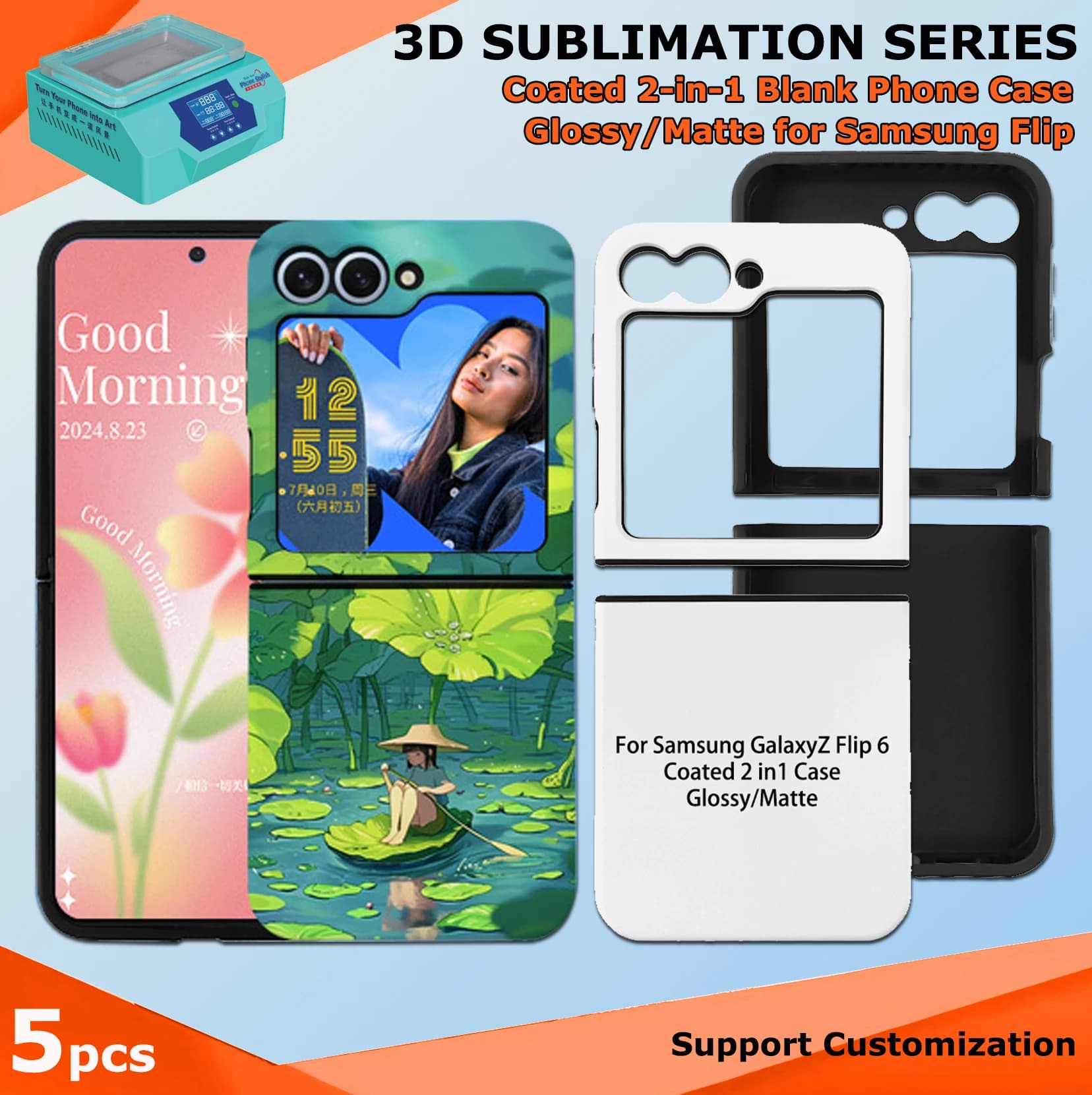 Fonlyu 5 pezzi rivestiti 2 in 1 custodie per telefoni vuote per Samsung Galaxy Z Flip 7 6 5 4 coperture per stampa a trasferimento di calore a sublimazione 3D