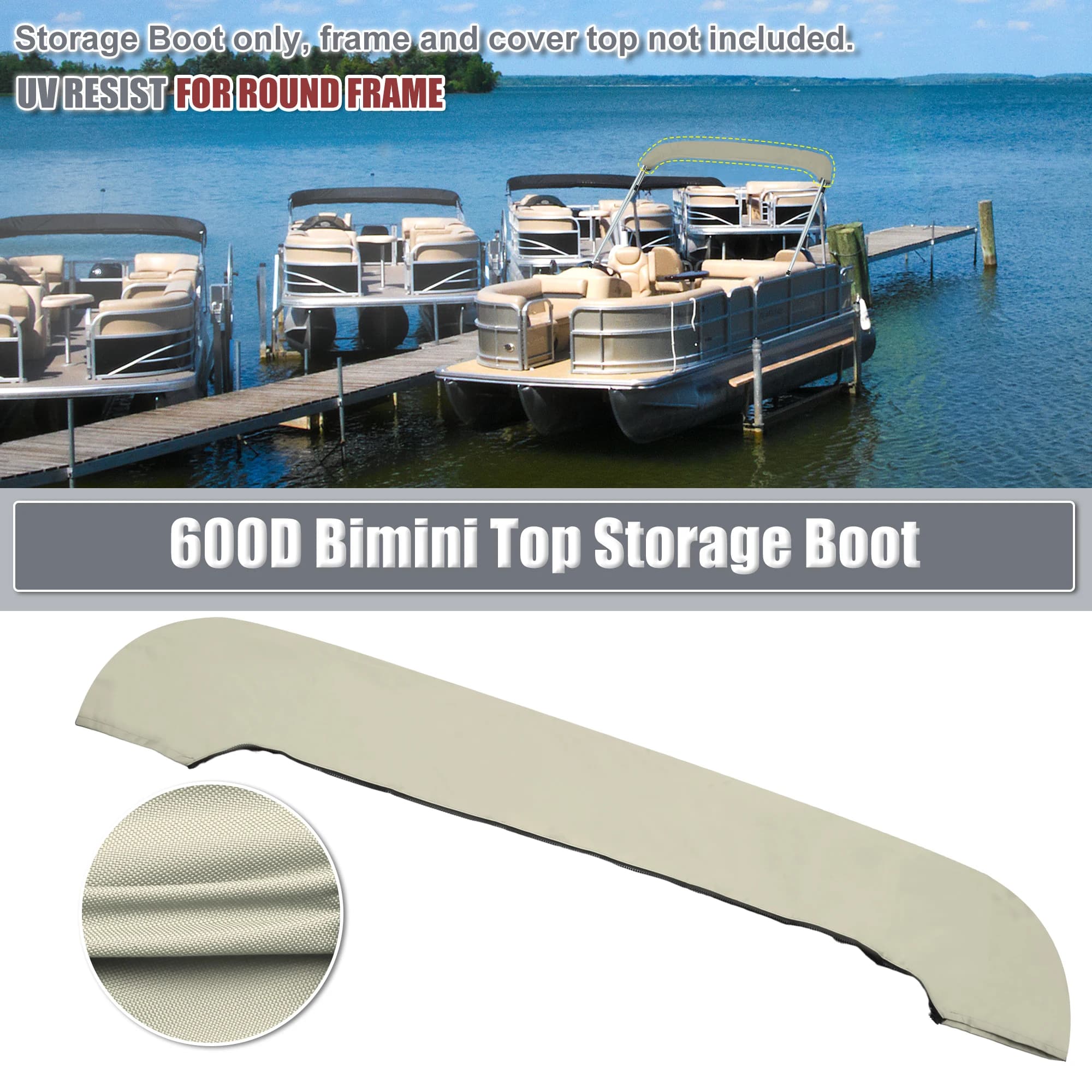 UXCELL Boat Bimini Top Storage Boot Beige 91"-96" W Calzino in poliestere di grado marino 600D