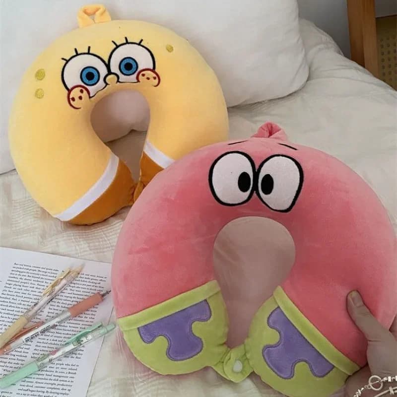 Cartoon SpongeBob SquarePants U-shaped Pillow Cute Fill Memory Cotton Plush Pillow Patrick Star Neck Protection Sleep Pillow