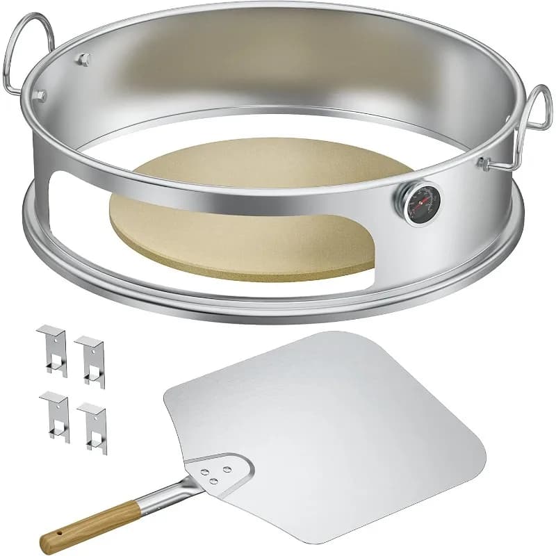 Kit anello per pizza in acciaio inossidabile Kit forno per pizza per griglie per bollitore Weber da 22 pollici - Include pietra per pizza e alluminio