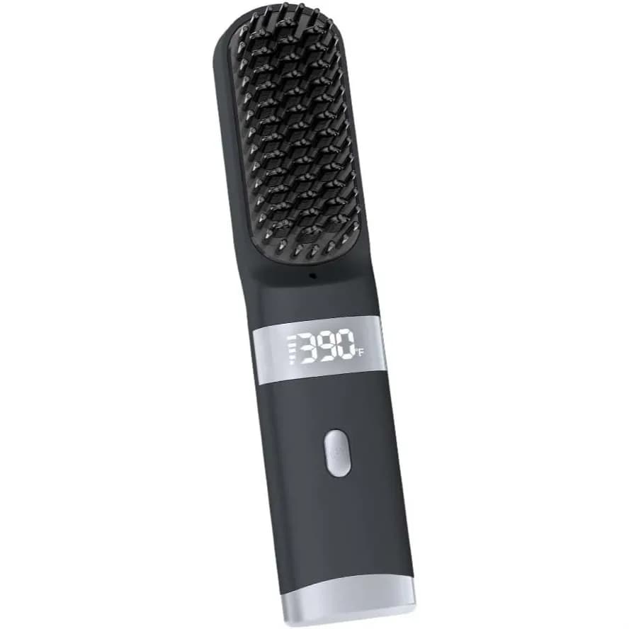 Spazzola Lisciante Senza Fili Portatile da Viaggio Ricaricabile USB Riscaldamento Rapido 30s Display LCD Nero