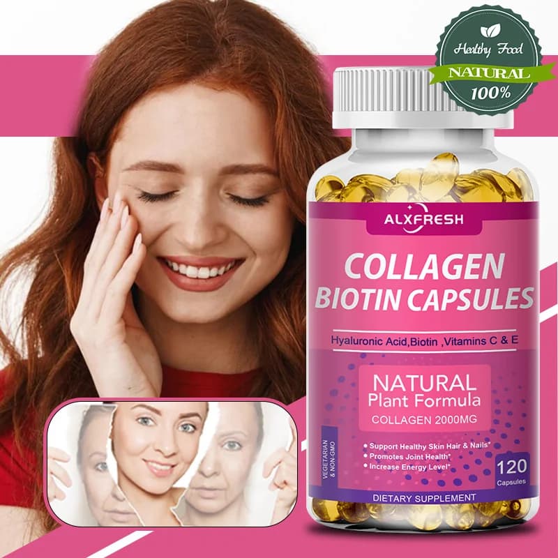 Capsule di Collagene per Migliorare la Salute della Pelle e Ridurre Rughe e Linee Sottili, Promuovere la Crescita di Capelli e Unghie, Schiarire Segni di Acne e Cicatrici