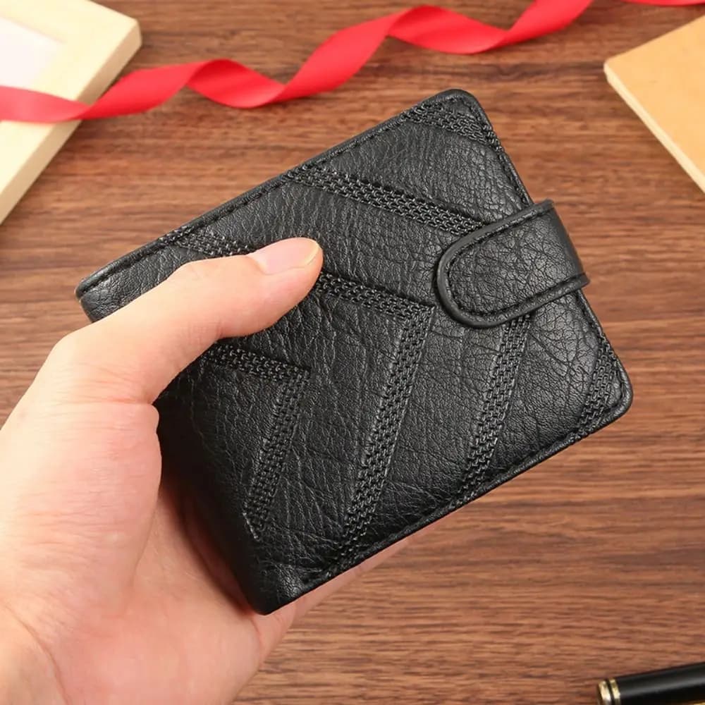 Minimalist PU Leather Retro Men's Wallet Two-Fold Ultra Thin Multiple Pockets Soft Black Coffee Slim Wallet Money Clip Men Women